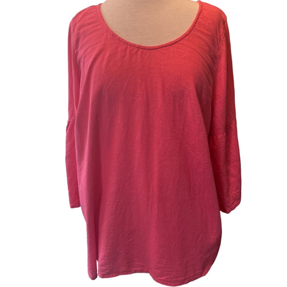 Jessica London Women's Plus Size 18 W Pink Linen Blend Tunic Top 3/4 Bell Sleeve